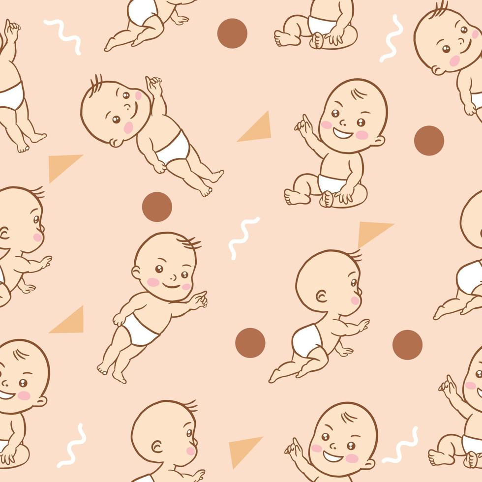 Set Cute Baby Babies Boy Cartoon Flat With Abstract Brown Object Collection Illustration Lite Pink. vector