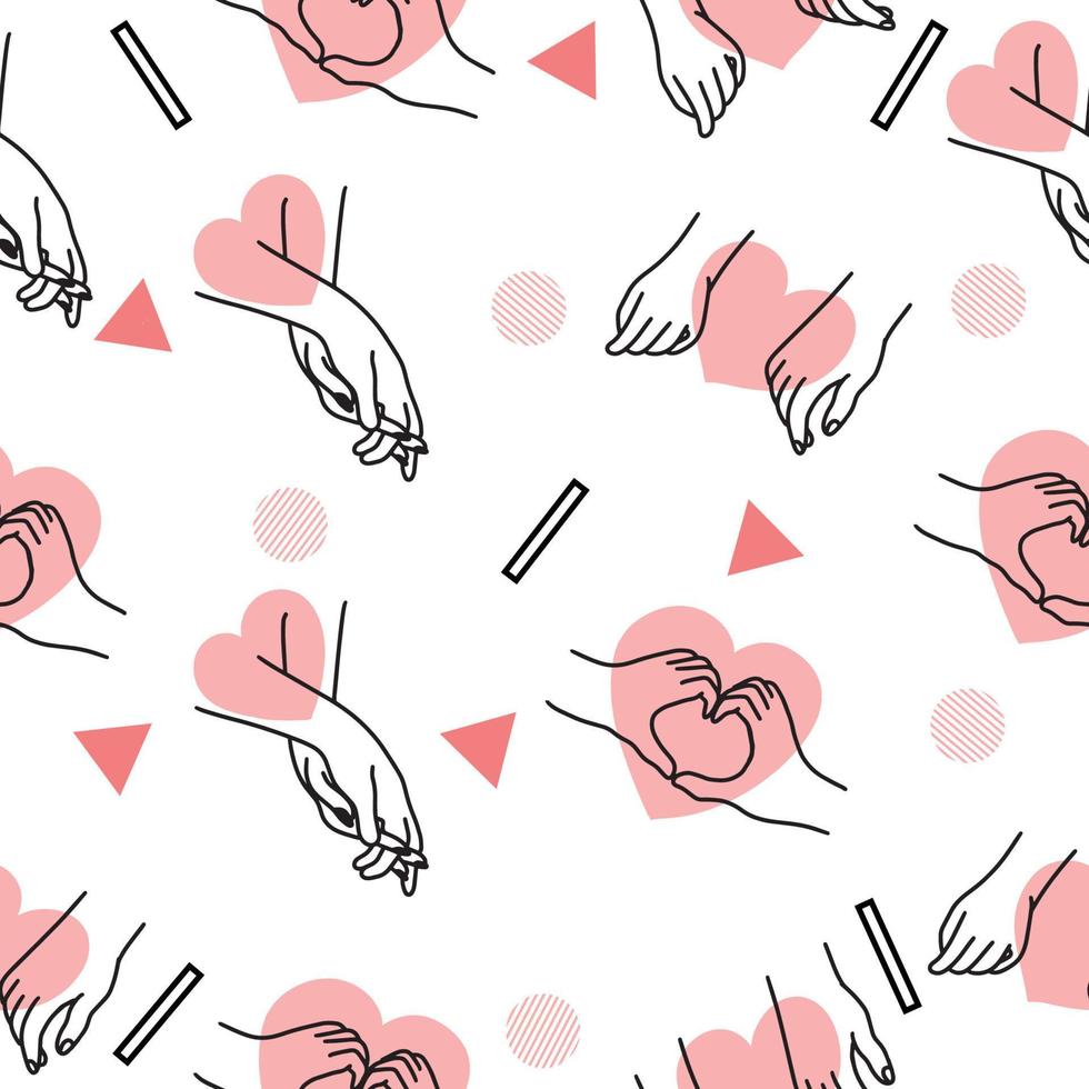 Women Girl Hand Love Gesture with Abstract Black and Pink Object Hearth Flat Line Art Illustration White. vector