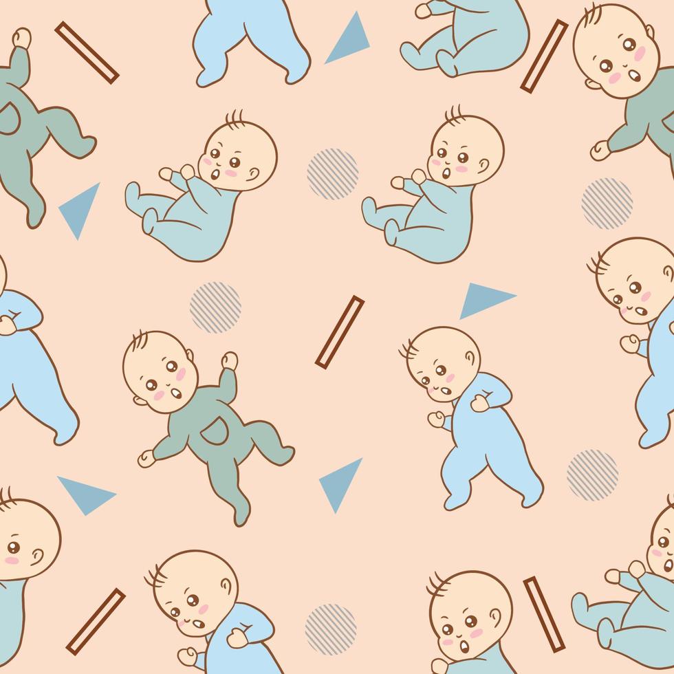 Set Cute Blue Baby Babies Boy Cartoon Flat With Abstract Blue Object Collection Illustration Lite Pink. vector