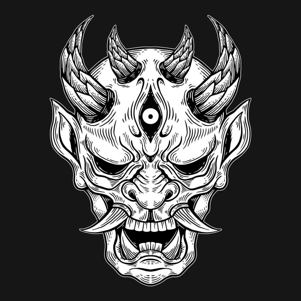 Dark Art Devil Face Mask Skull Hand Drawn Hatching Style vector