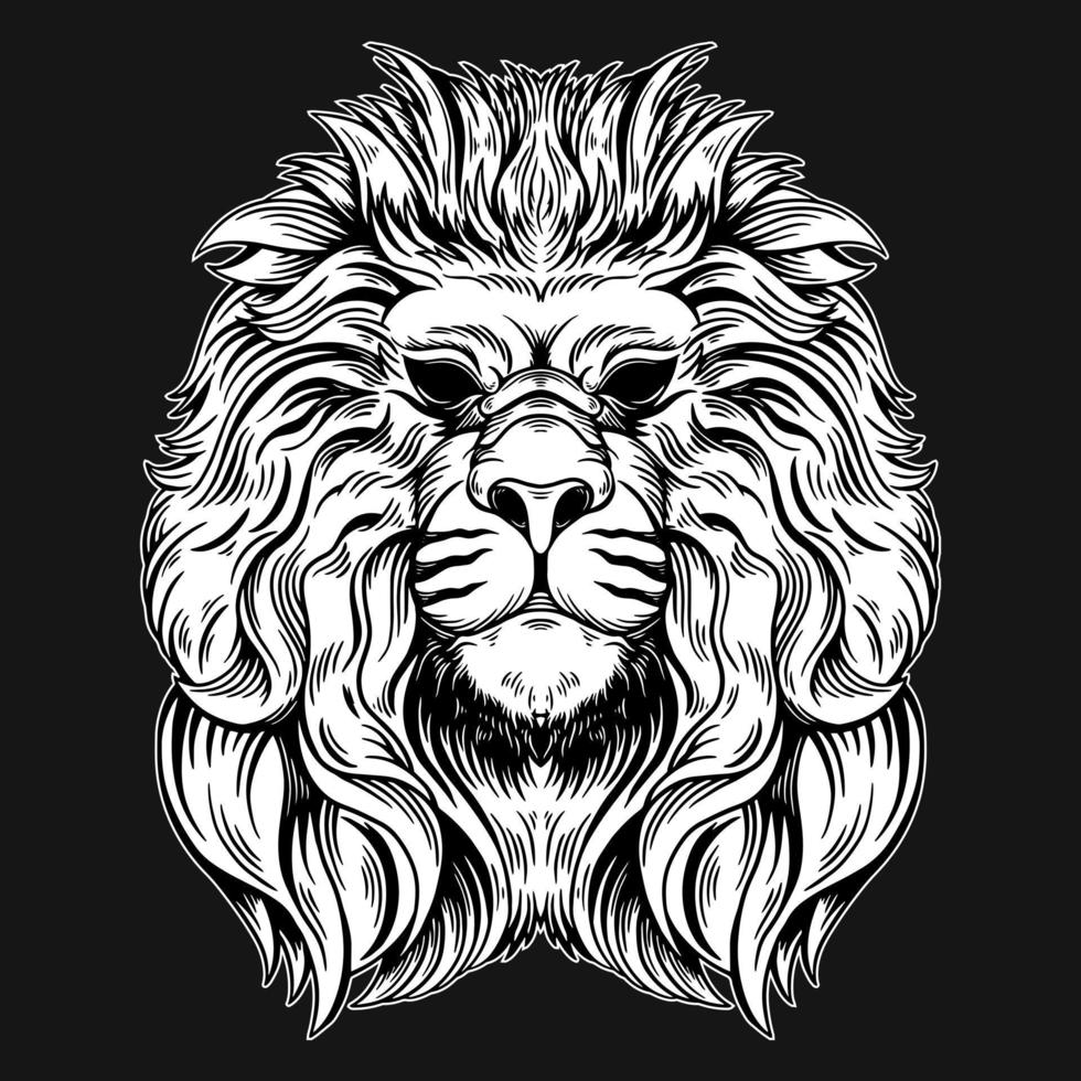Dark Art Lion King Head Beast Hand Drawn Hatching Style vector