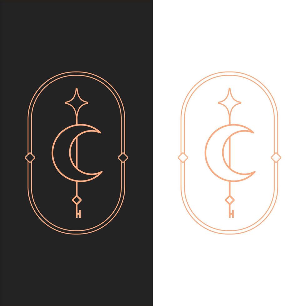 elegante plantilla de logotipo ovalado de llave de luna de loto vectorial en dos variaciones de color. diseño de logotipo de estilo art deco para la marca de la empresa de lujo. diseño de identidad premium. vector