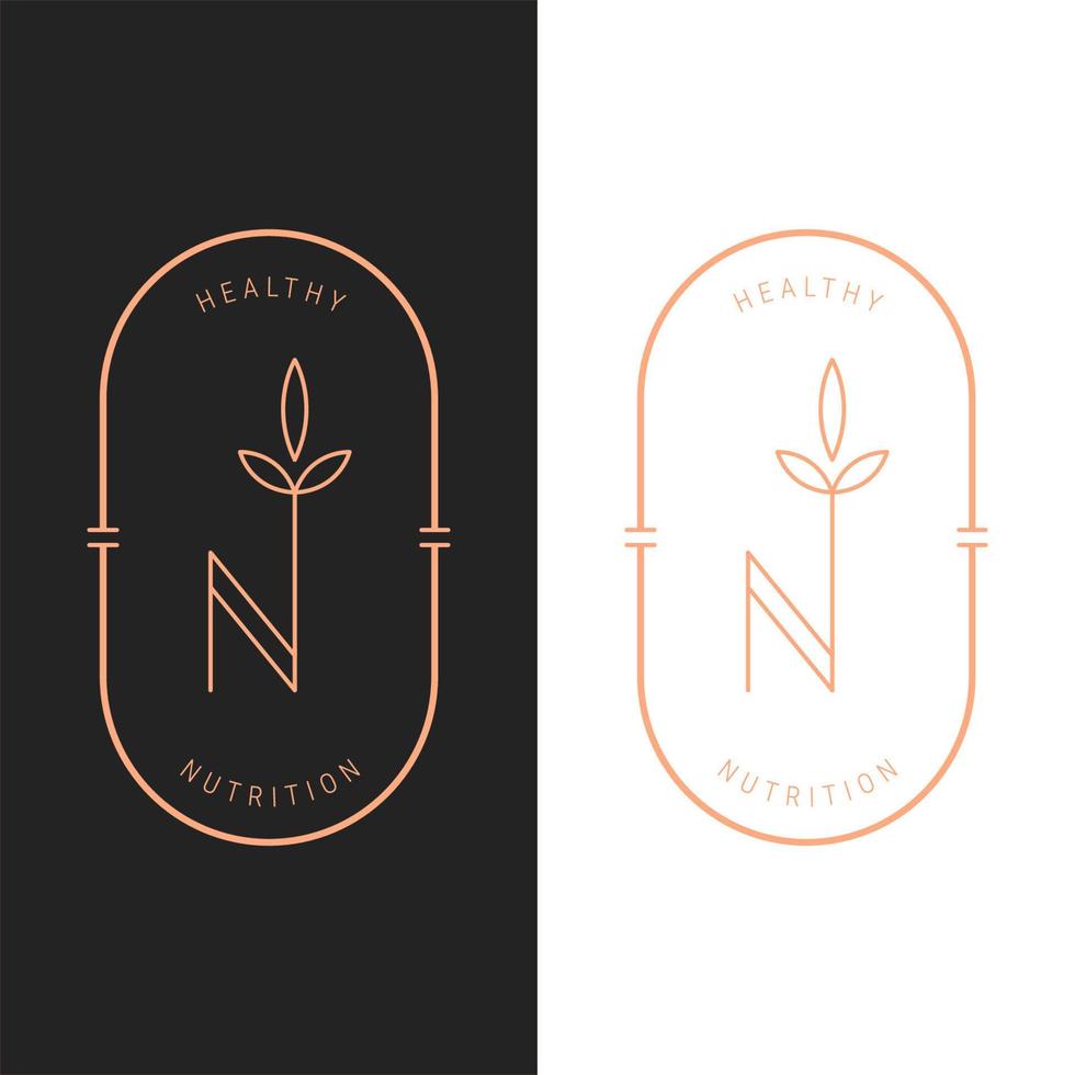 Elegant vector nutrition oval logo template in two color variations. Art Deco style logotype design for luxury company branding. Premium identity design. Letter N