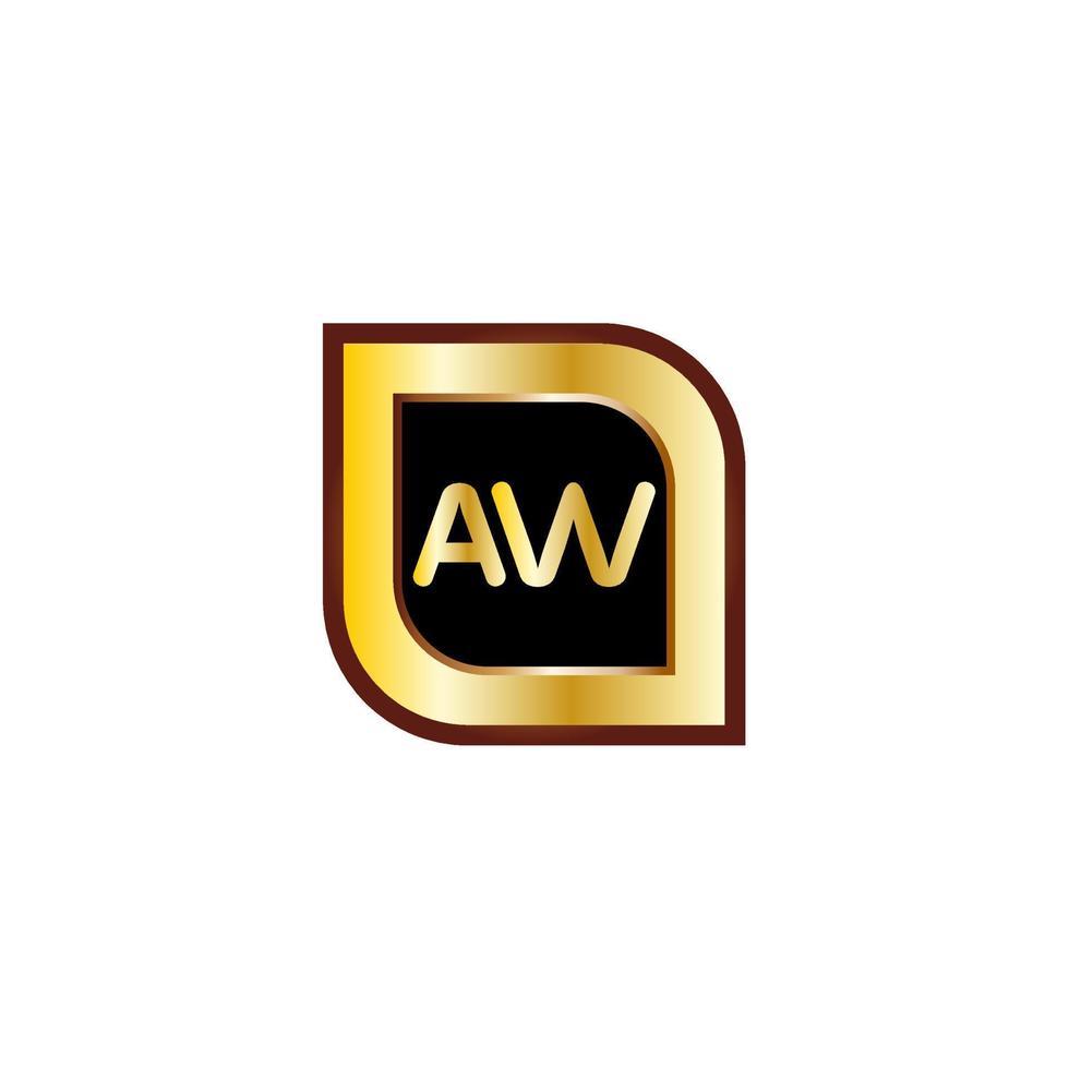 diseño de logotipo de círculo de letras aw con color dorado vector