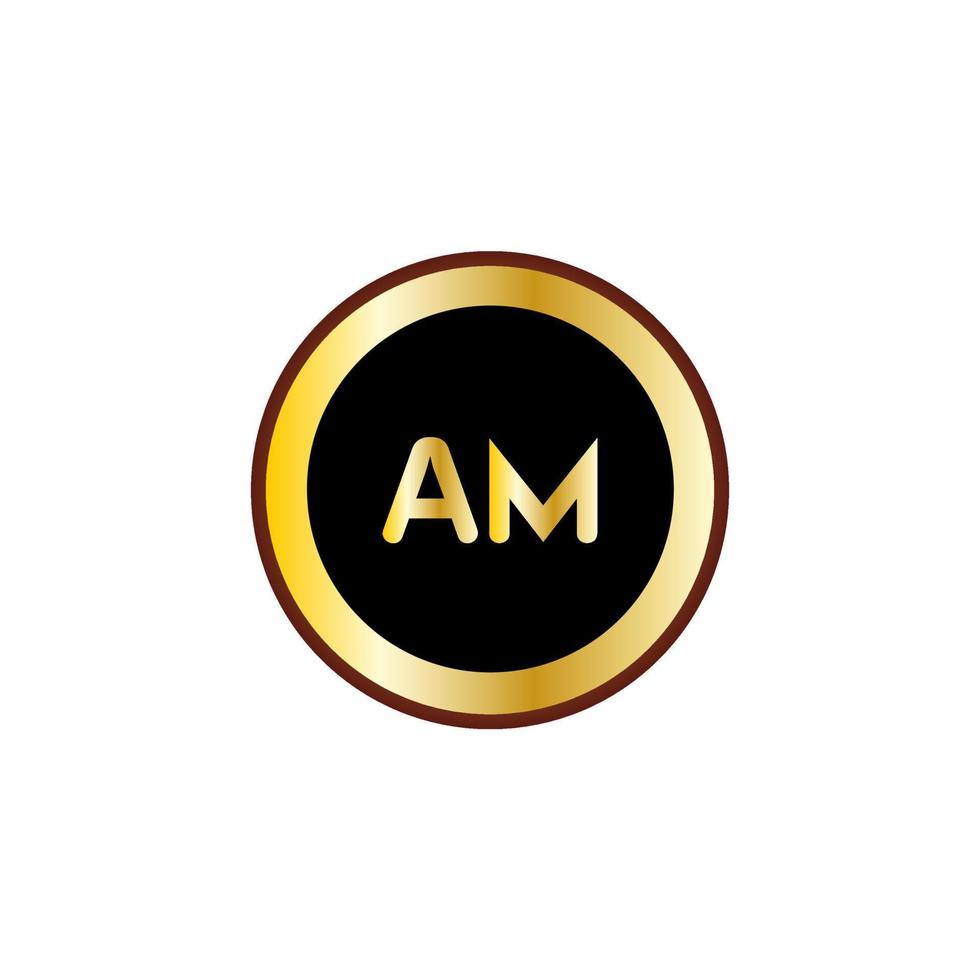 diseño de logotipo de círculo de letras am con color dorado vector