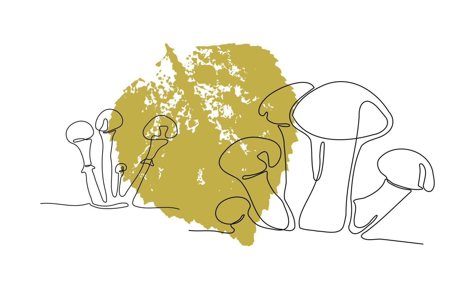 Vector sigle line art mushrooms. Outline honey agaric mushroom. Nature illustration for design