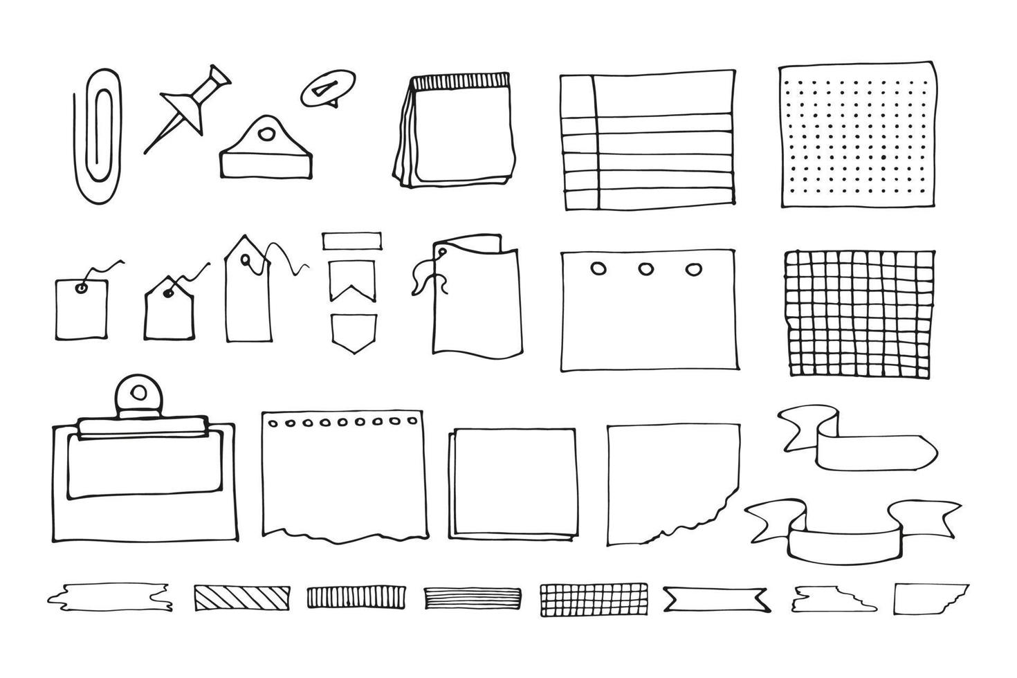 notas de papel de recordatorio en blanco, colección de garabatos del planificador. ilustración de boceto dibujado a mano vectorial vector