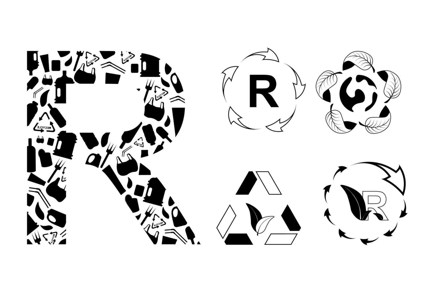 recycling symbols. environmental symbols in the circle and triangle from a plants vector