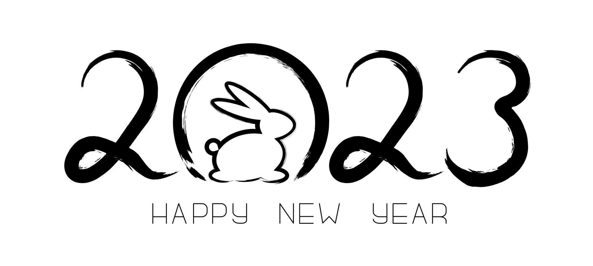 New Year drawing bunny of symbol 2023. Christmas lettering brush ...