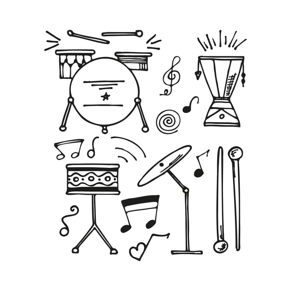 doodle set musical instruments. Vector hand drawn illustration
