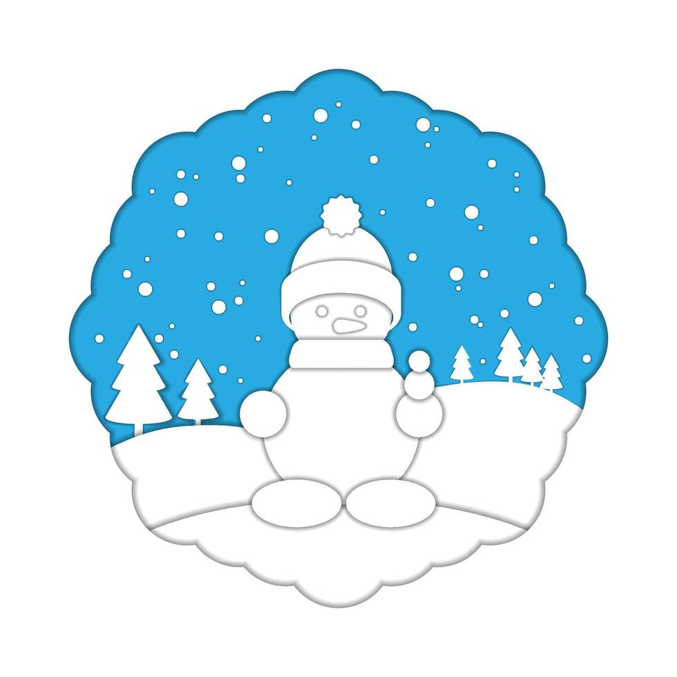 ilustración vectorial de navidad con imagen de muñeco de nieve. estilo de corte de papel vector