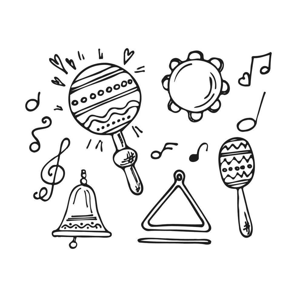 doodle set musical instruments. Vector hand drawn illustration