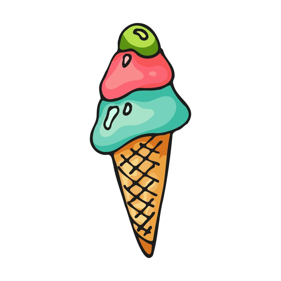 Vector ice cream color doodle illustrations