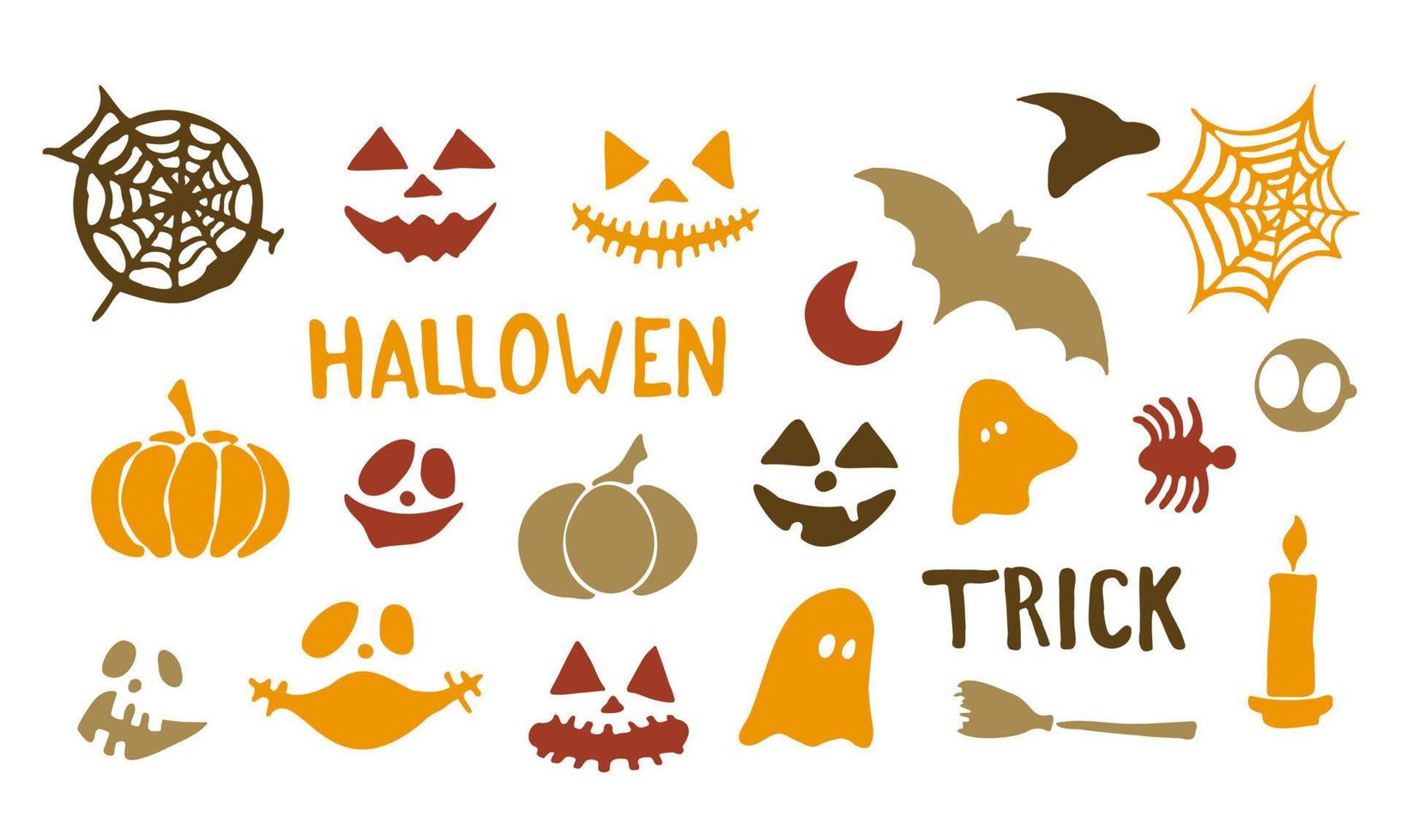 Halloween party doodle style elements. Hand drawn vector illustration.  Cute element for greeting cards, posters, stickers and seasonal design