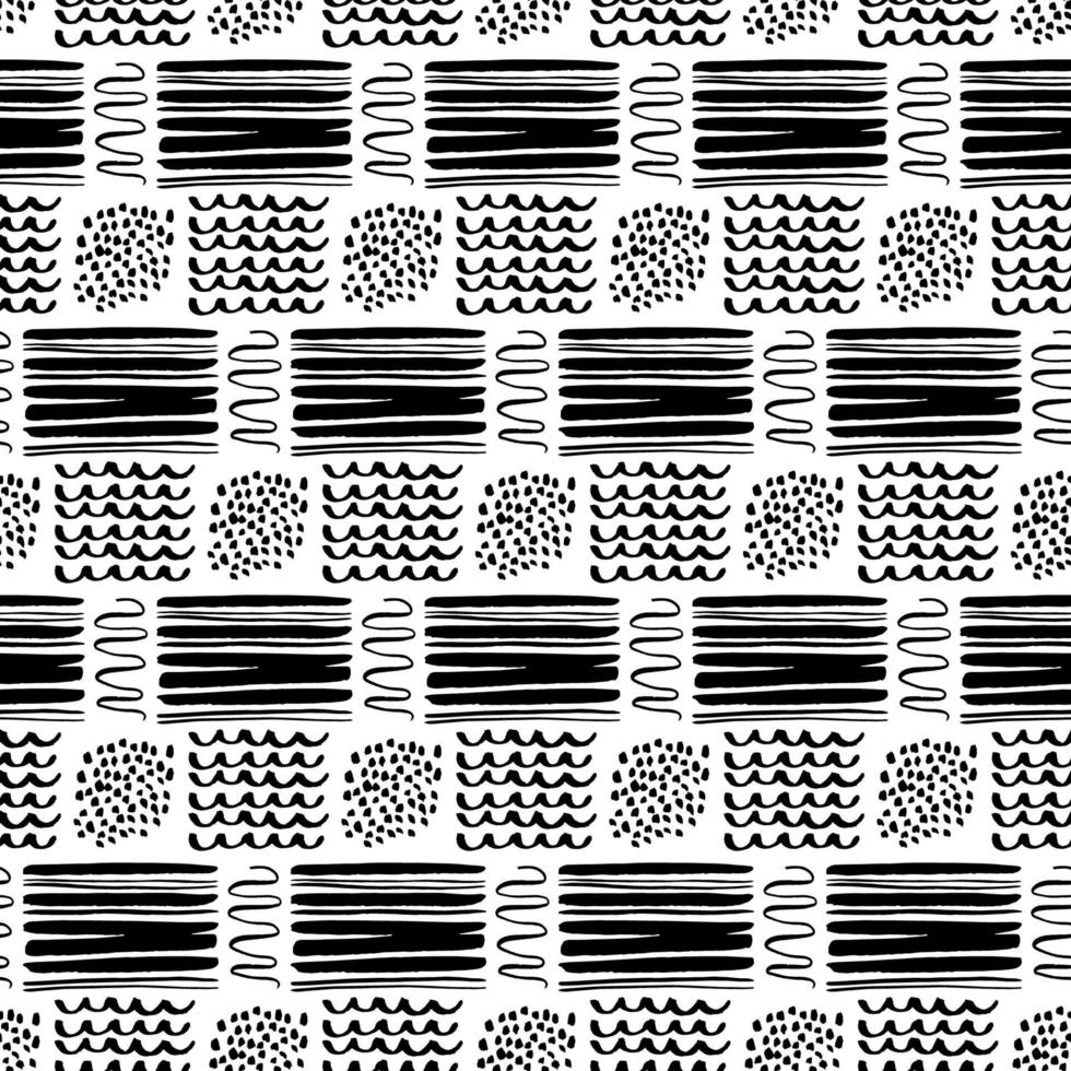 Semless hand drawn pattern with different spots. Abstract strokes texture for fabric, paper, textile, apparel. Vector illustration
