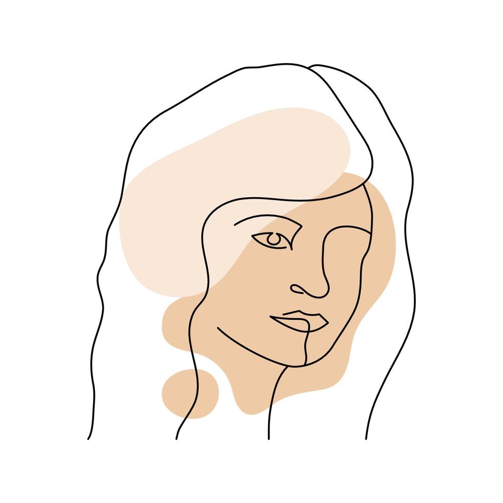 Simple line art woman face. Outline Person illustration on modern style. Abstract girl portrait vector