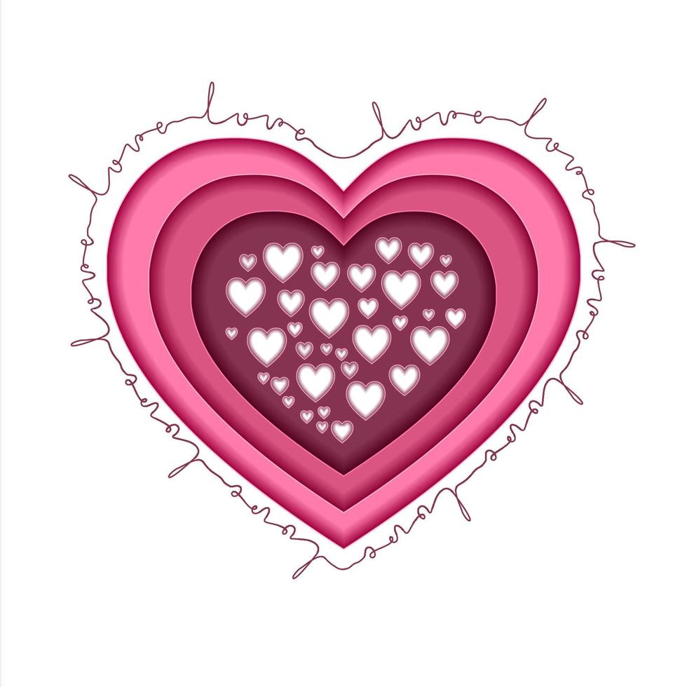 Vector Paper cut style postcard illustration. Happy Valentines day. Banner with love text