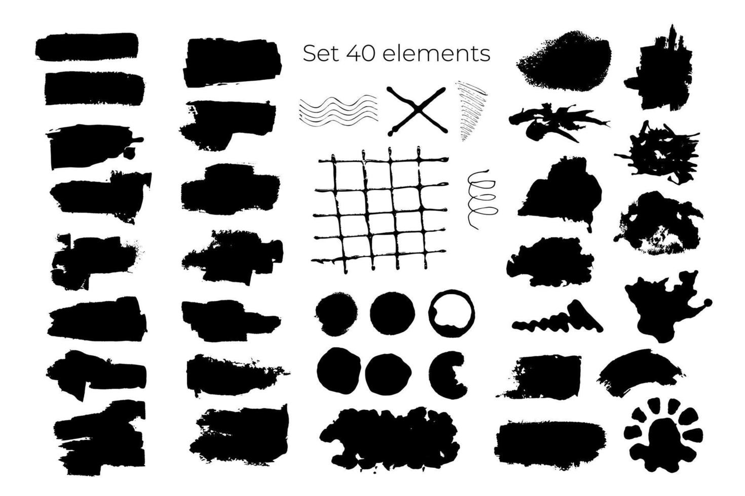 conjunto de vectores con trazos de pincel, ilustración dibujada a mano de textura. punto negro sobre el fondo blanco.