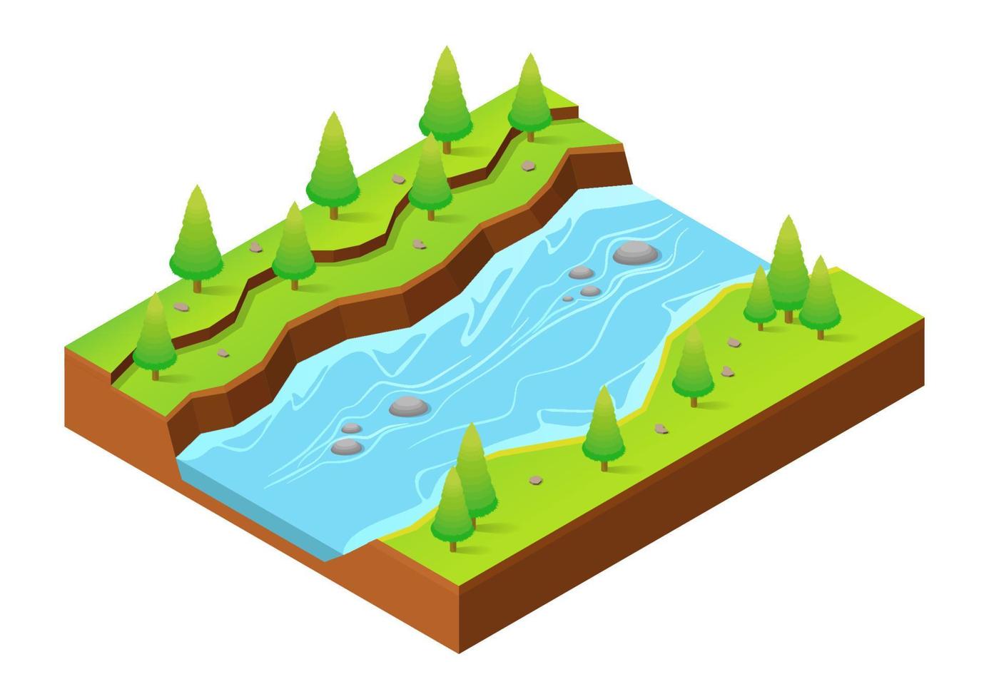 isometric river with trees vector