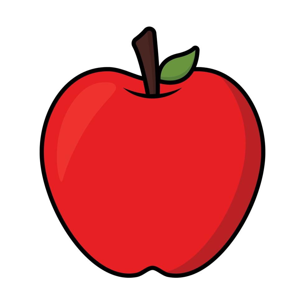 imagen de ilustración de frutas de vector de manzana roja animada con contorno de trazo en fondo blanco