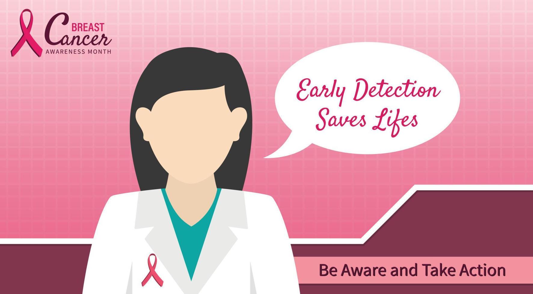 Breast cancer awareness month quotes with doctor animated icon illustration wallpaper design vector