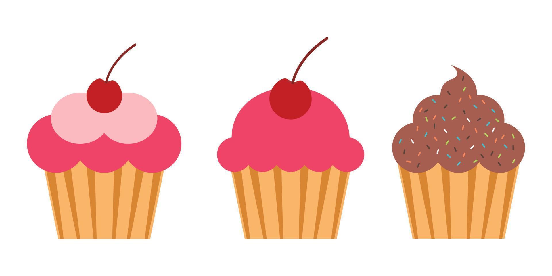 cupcake de fresa y chocolate con un lindo diseño vectorial de cereza vector