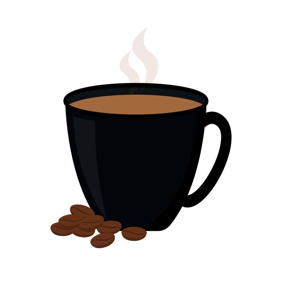 Cup of Coffee Cappucinno Cartoon Vector Clipart Icon Image with Black Mug