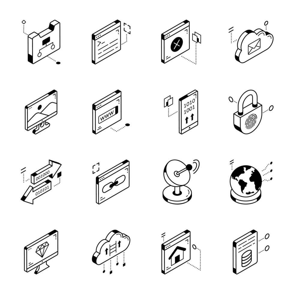 Isometric Line Icons of Web and Data vector