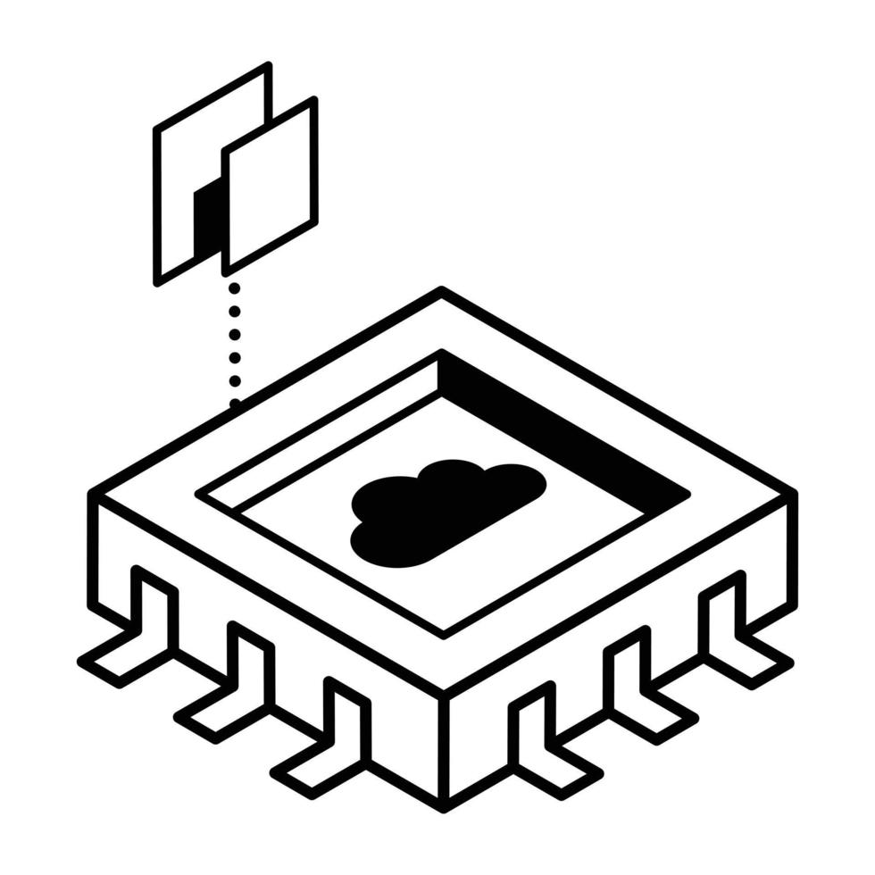 una descarga de icono isométrico de chip de nube vector