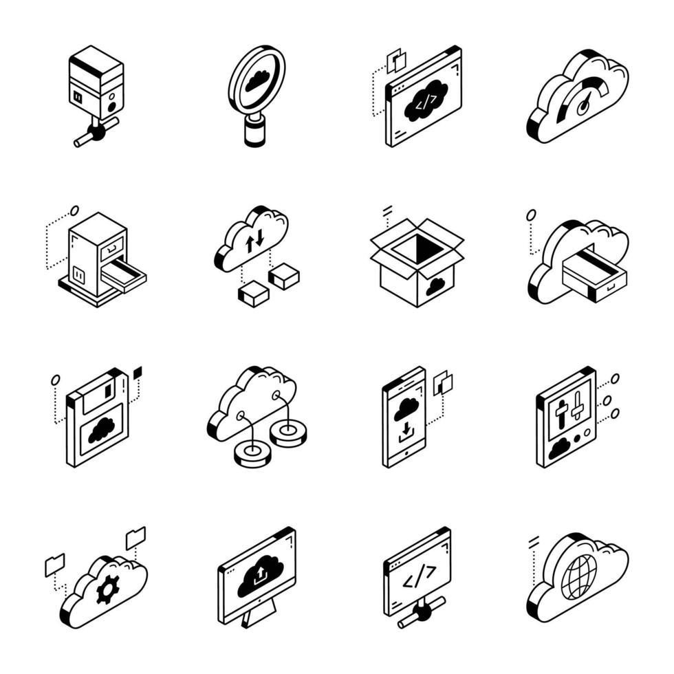 Isometric Line Icons of Cloud Technology vector