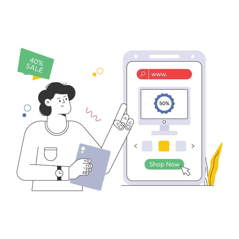 A flat illustration of mobile purchase for web and apps vector