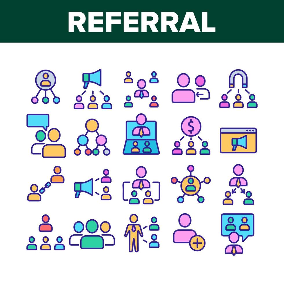 Referral Marketing Collection Icons Set Vector