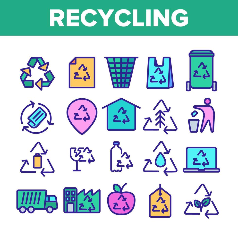 Collection Recycling Thin Line Icons Set Vector