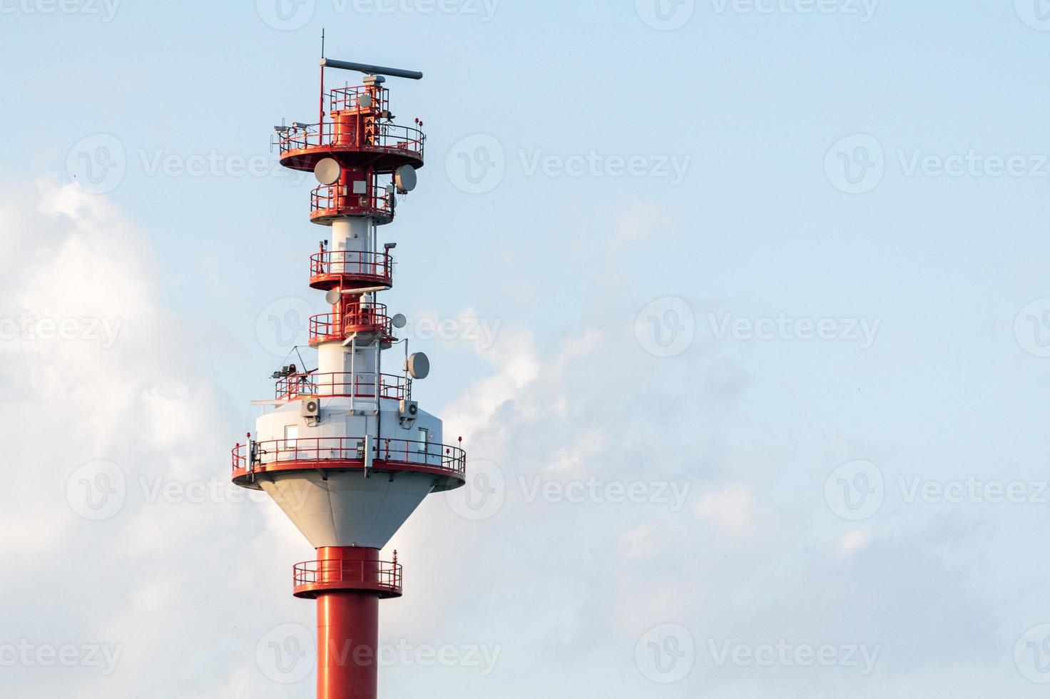 Ship traffic control tower, copy space. Weather and sea monitoring tower. Vessel coastal Surveillance tower photo