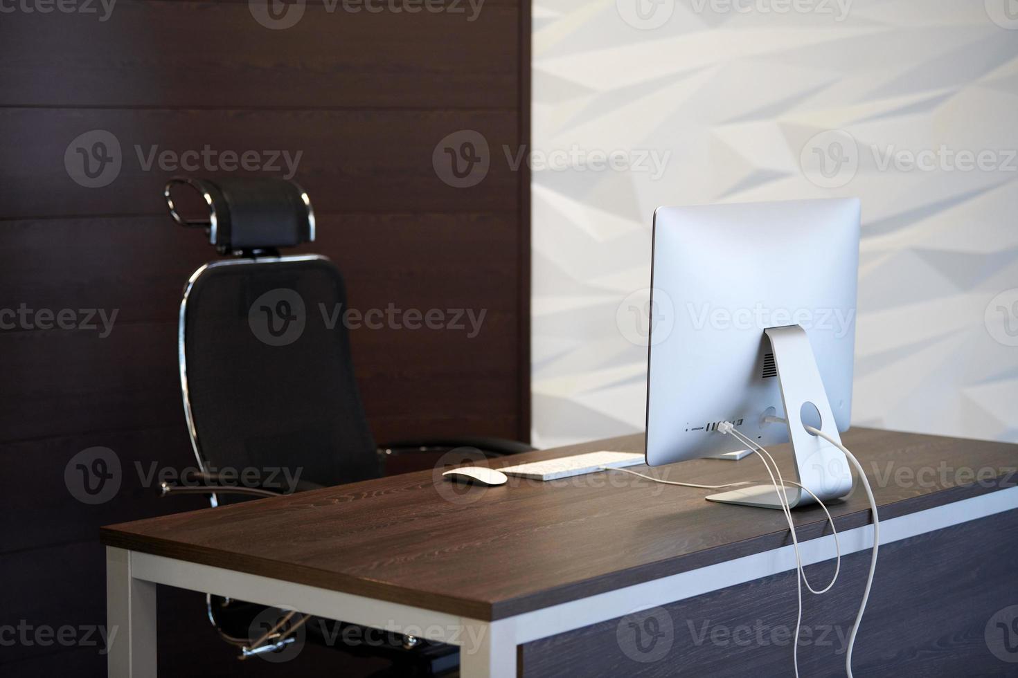 Office workplace. Modern work place for designer. Minimal desktop area for productive work of new employee photo