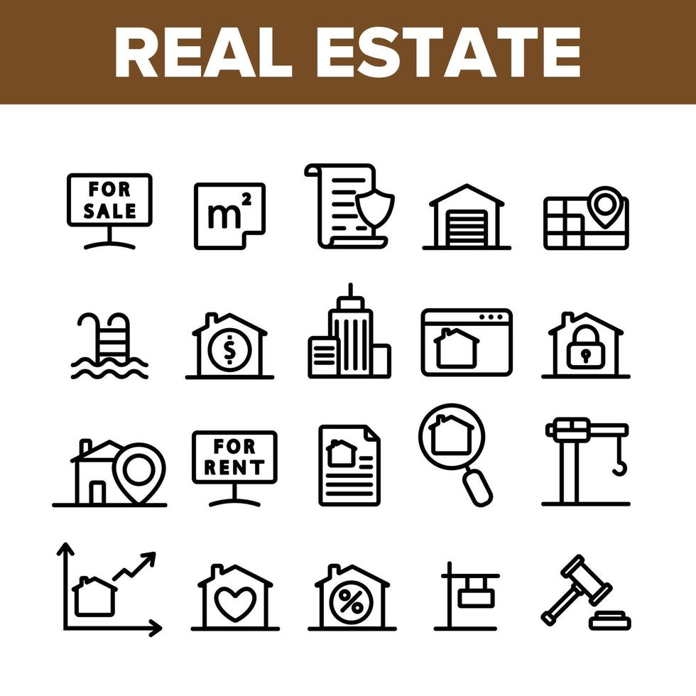 conjunto de iconos de vector de elementos inmobiliarios de colección