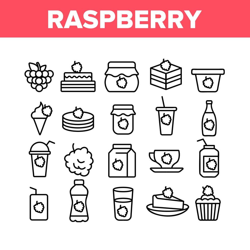 Raspberry Nutrition Collection Icons Set Vector