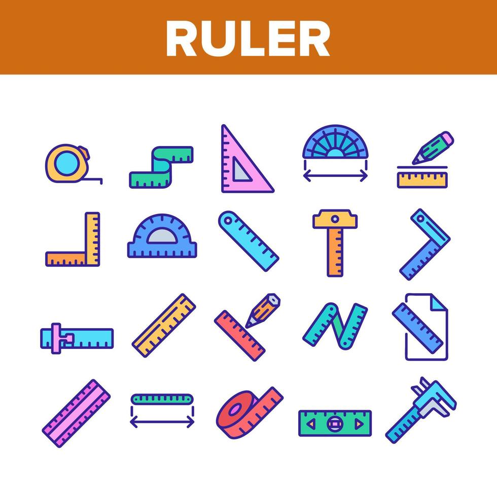 conjunto de iconos de colección de herramientas de medición de regla vector
