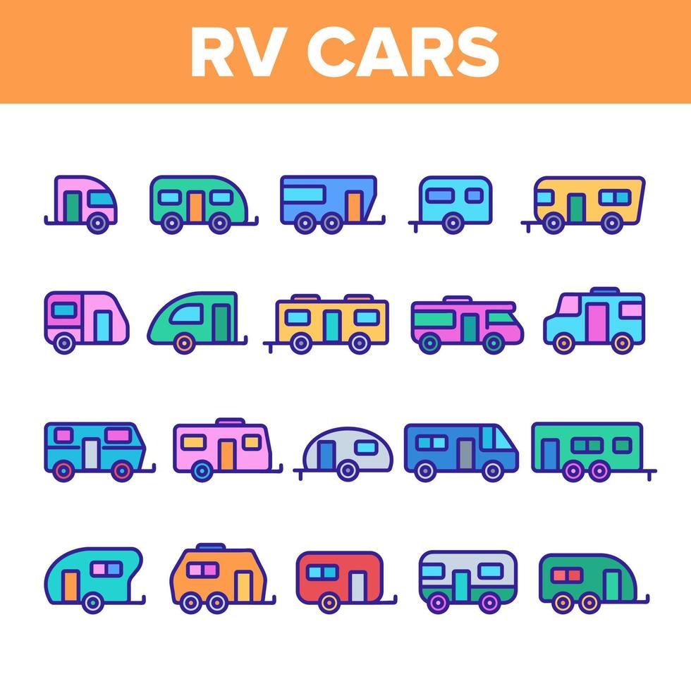 Color Rv Camper Cars Vehicle Icons Set Vector
