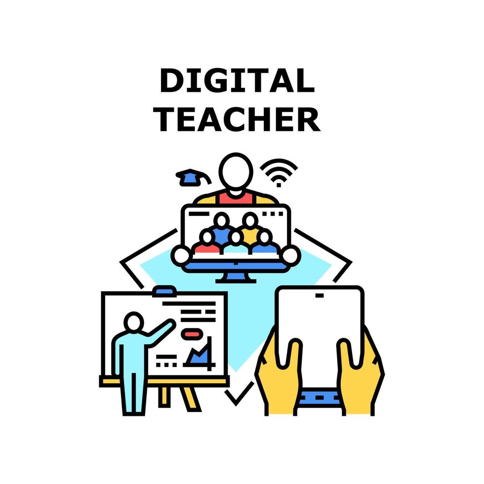 Digital Teacher Vector Concept Color Illustration