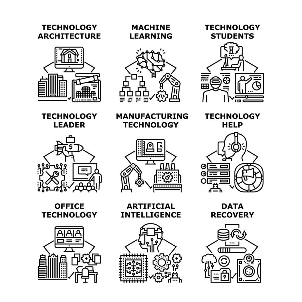 tecnología ayuda establecer iconos ilustraciones vectoriales vector