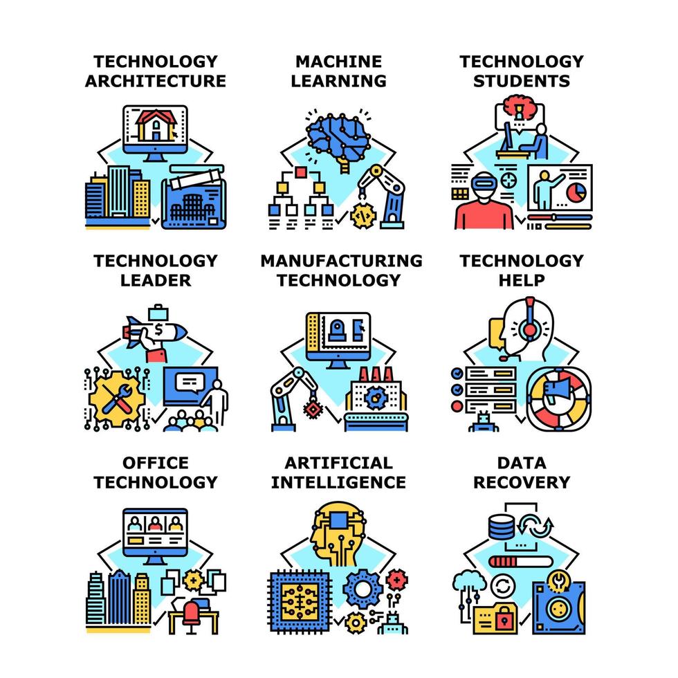 Technology Help Set Icons Vector Illustrations