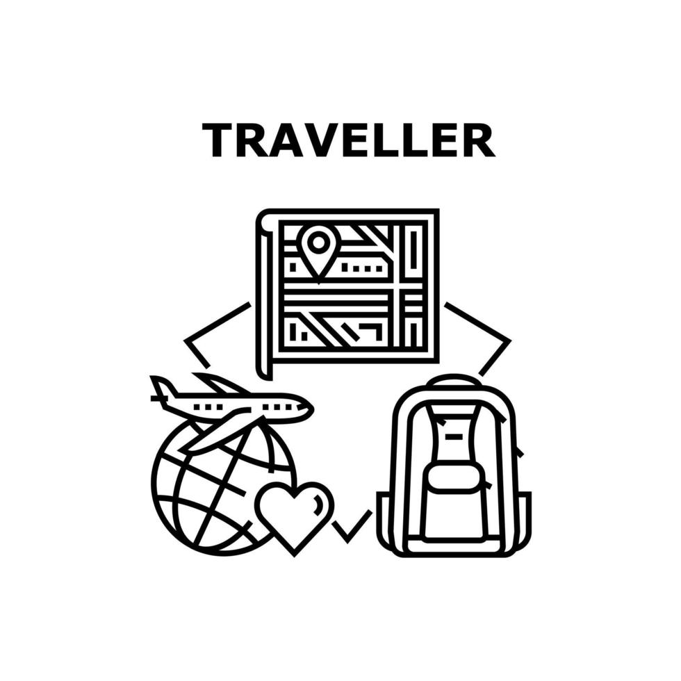 viajero viaje vector concepto negro ilustración