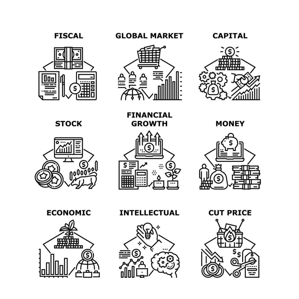 crecimiento financiero establecer iconos ilustraciones vectoriales vector