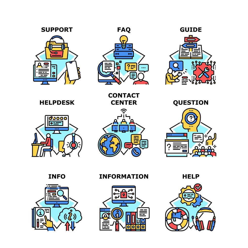 Contact Center Set Icons Vector Illustrations