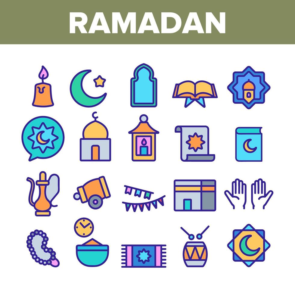 Ramadan Islam Collection Elements Icons Set Vector