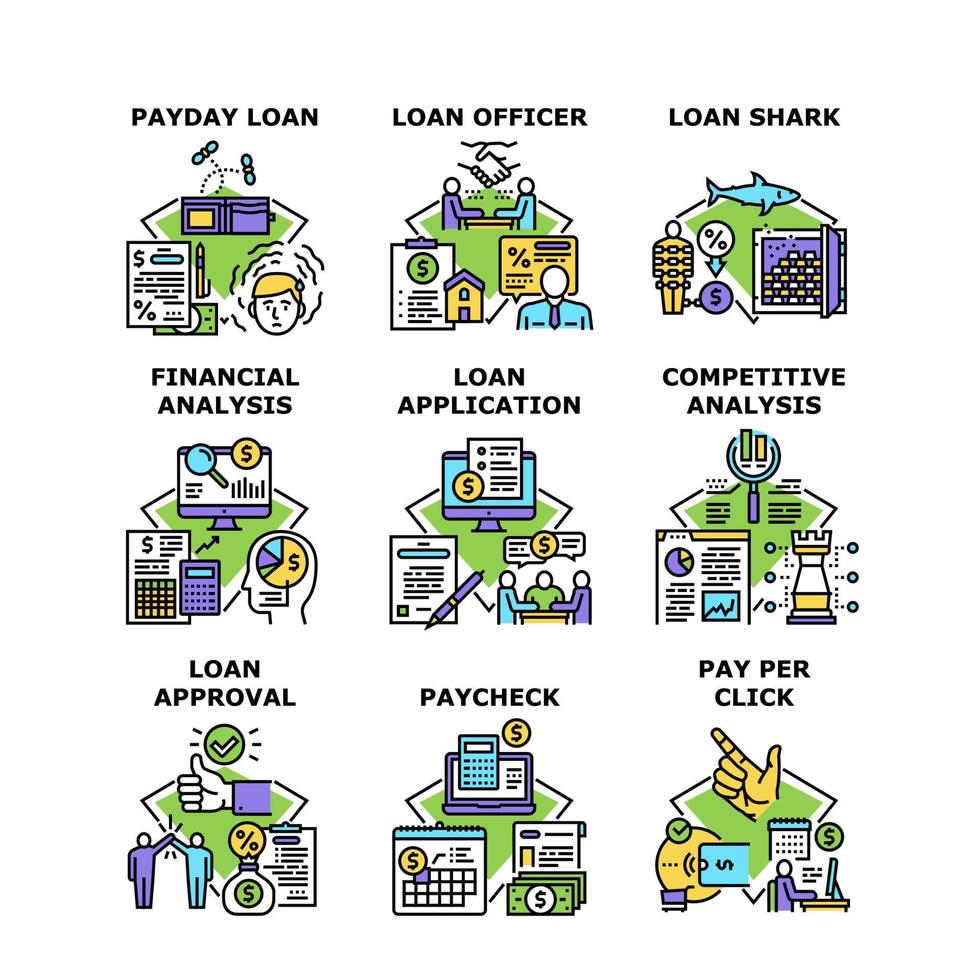 Loan Finance Bank Set Icons Vector Illustrations