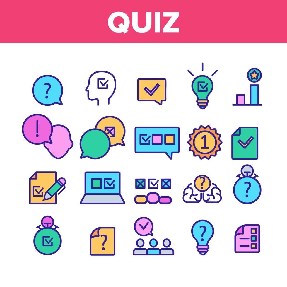 Quiz Game Collection Elements Icons Set Vector