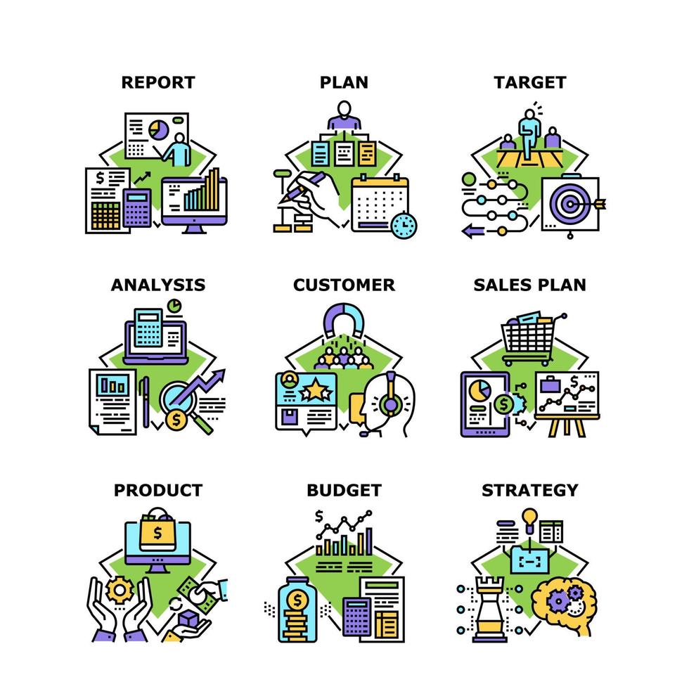 Sales Plan Business Set Icons Vector Illustrations