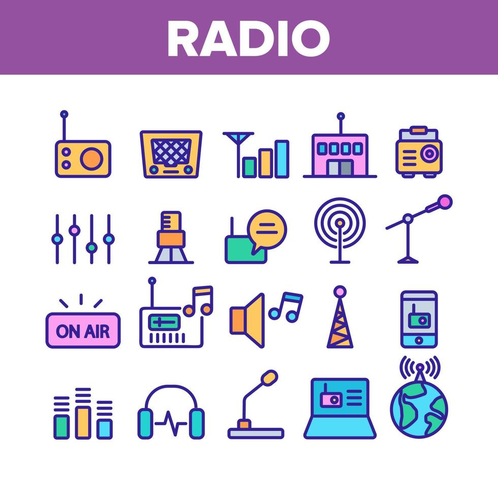 Radio Program Collection Elements Icons Set Vector